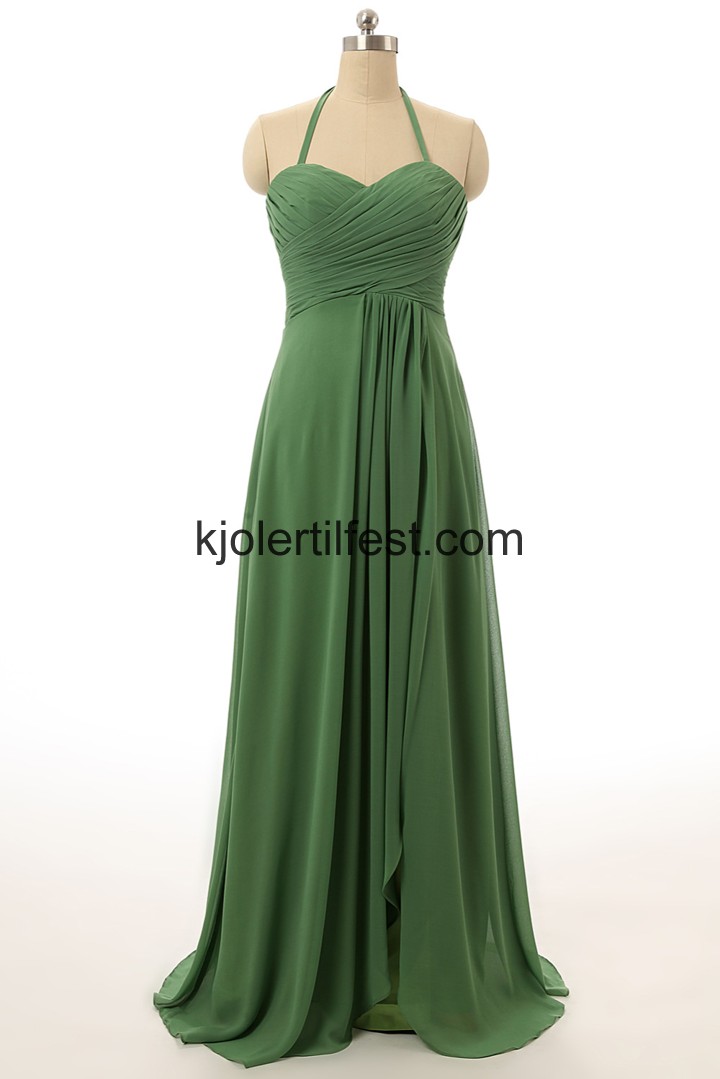 Mrk Grnn A-Linje Lange Chiffon Selskapskjoler