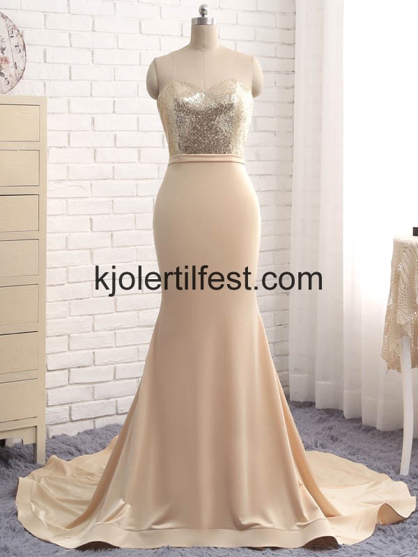 Champagne Havfrue Lange Chiffon Selskapskjoler