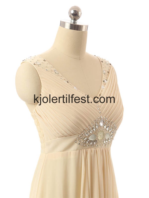 Champagne A-Linje Perler Chiffon Ballkjoler