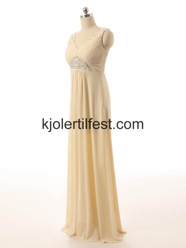 Champagne A-Linje Perler Chiffon Selskapskjoler
