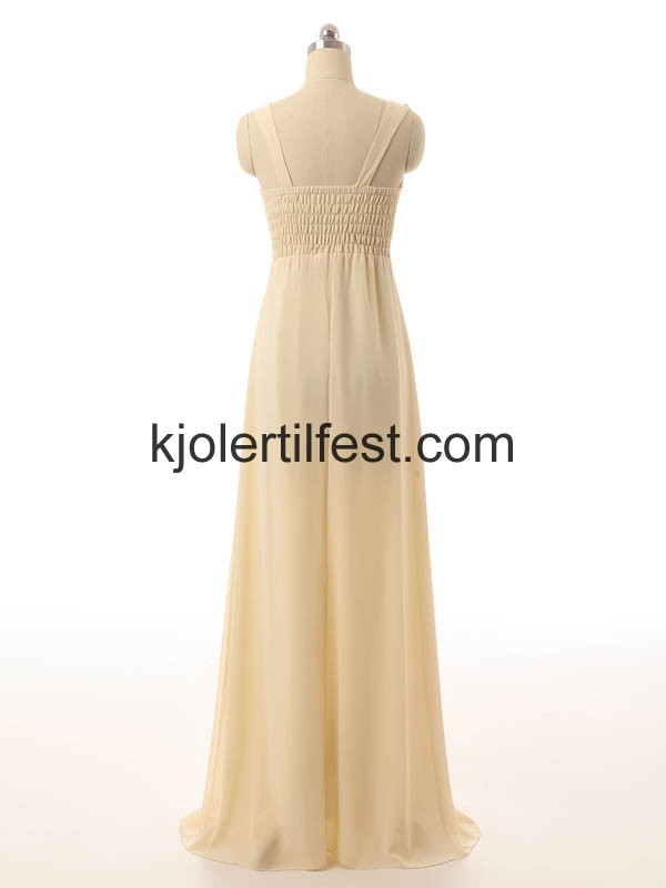 Champagne A-Linje Perler Chiffon Selskapskjoler