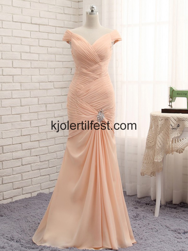 Champagne Havfrue Lange Chiffon Selskapskjoler