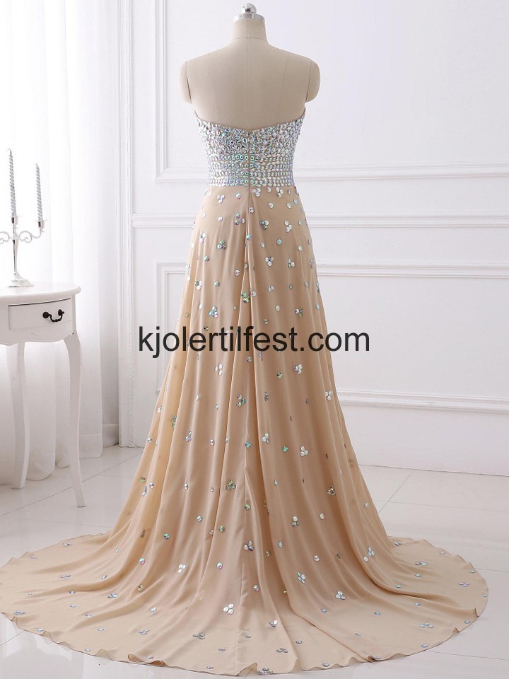 Champagne Lange Kjreste Perler Chiffon Selskapskjoler