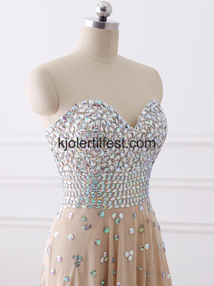Champagne Lange Kjreste Perler Chiffon Selskapskjoler