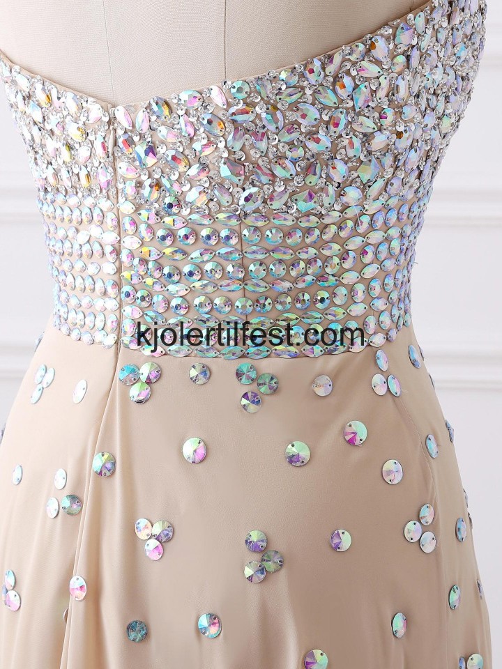 Champagne Lange Kjreste Perler Chiffon Selskapskjoler