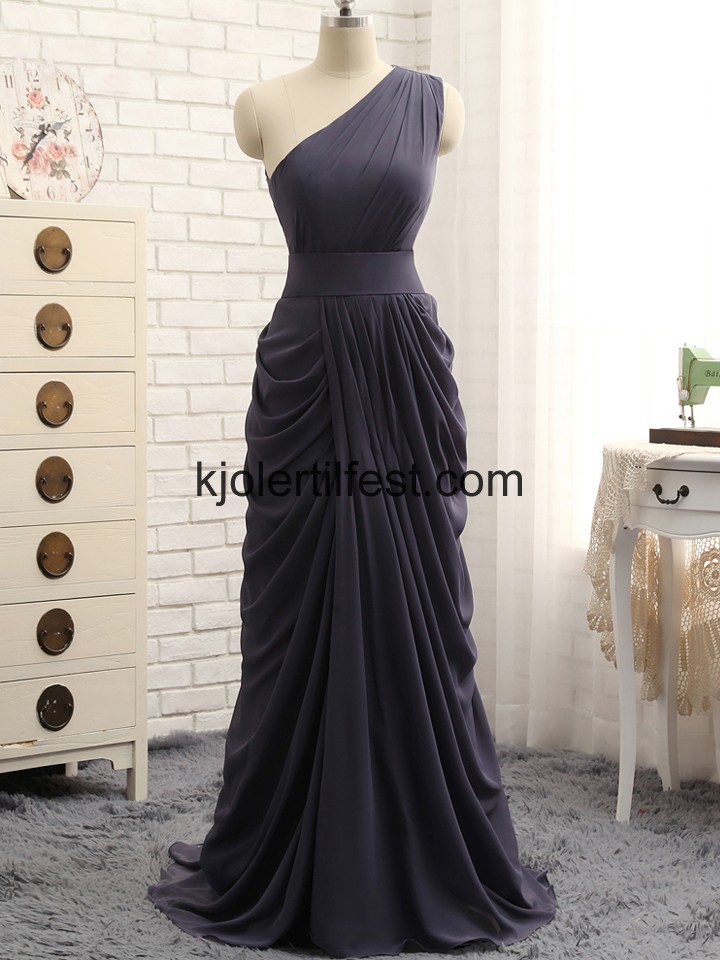 En-Skulder A-Linje Chiffon Lange Selskapskjoler