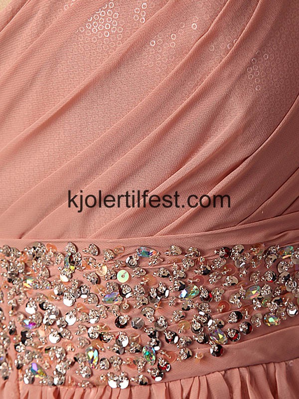 En-Skulder Perler Lange Chiffon Ballkjoler