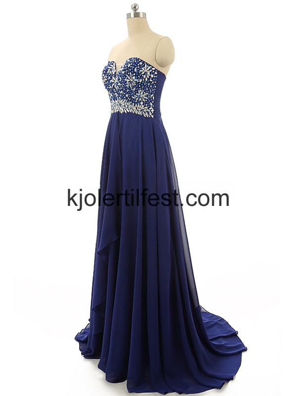 Mrk Kongebl Kjreste Rhinestones Chiffon Selskapskjoler