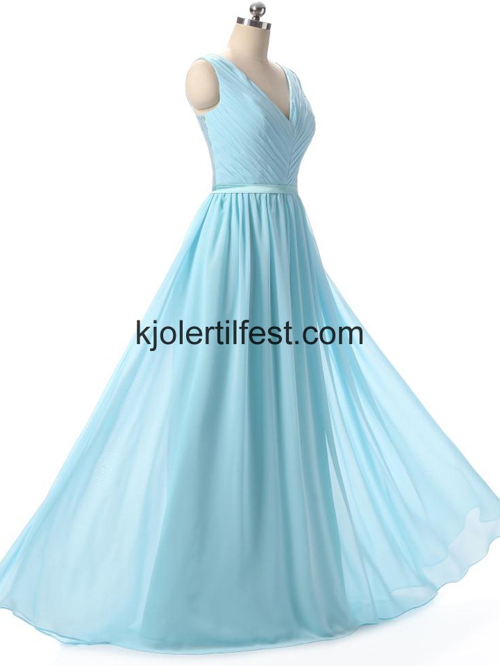 Bl V-hals Lange A-Linje Chiffon Brudepikekjoler