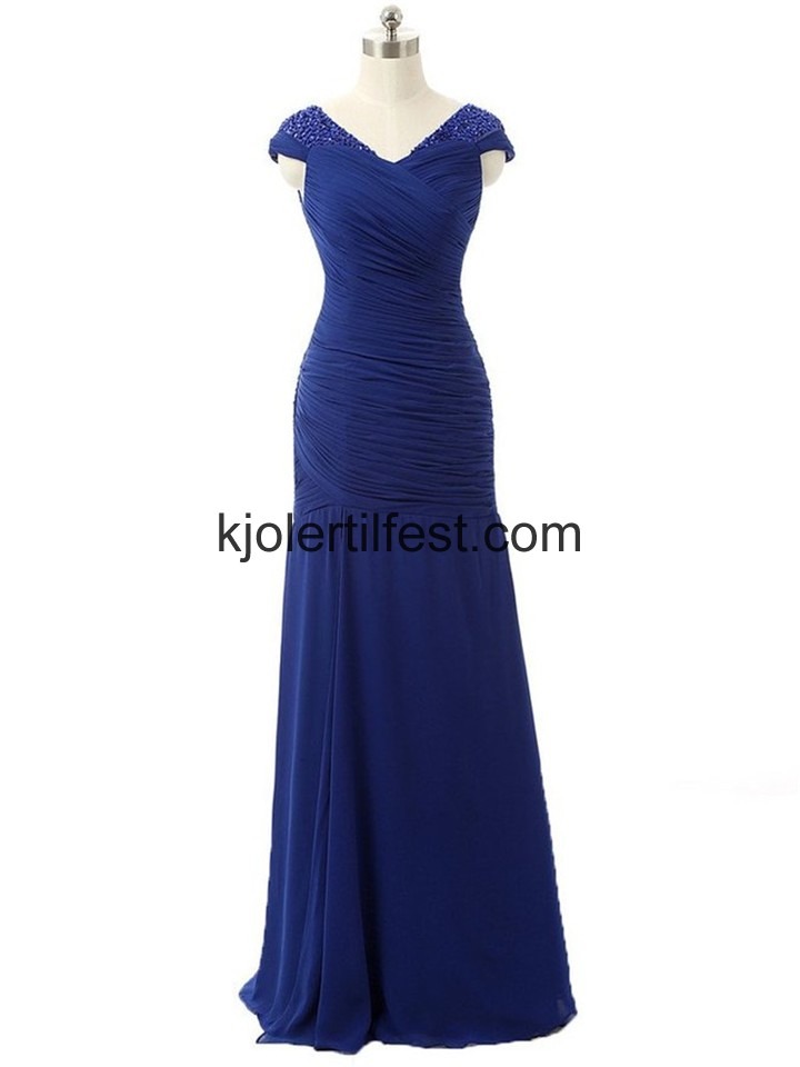 Mrk Kongebl V-hals Havfrue Chiffon Selskapskjoler