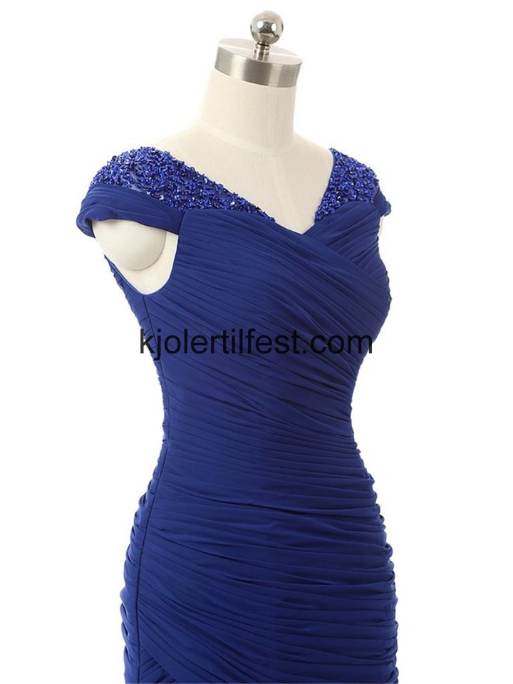Mrk Kongebl V-hals Havfrue Chiffon Selskapskjoler