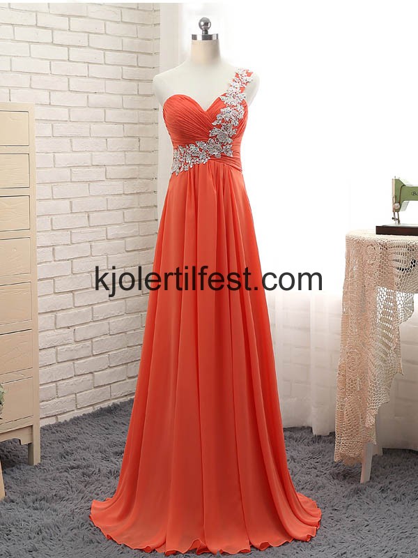 Oransje Rd En-Skulder Gulvlengde Chiffon Selskapskjoler