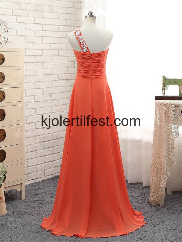 Oransje Rd En-Skulder Gulvlengde Chiffon Selskapskjoler