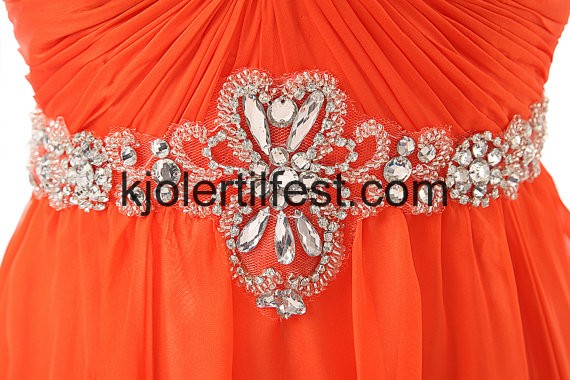 Oransje Rd Kjreste Perler Chiffon Selskapskjoler