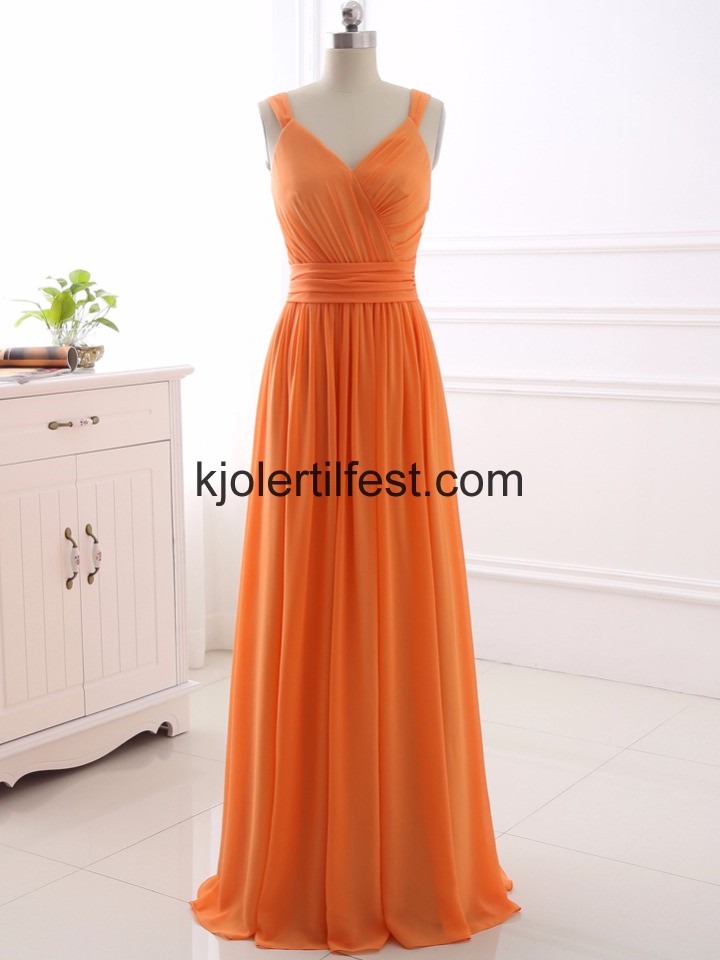 Oransje Stropper Lange Chiffon Brudepikekjoler
