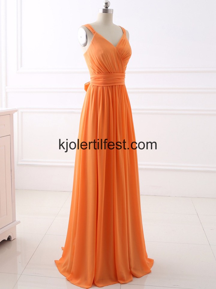 Oransje Stropper Lange Chiffon Selskapskjoler