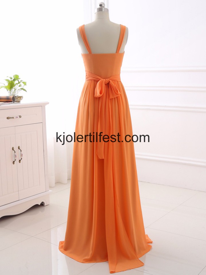 Oransje Stropper Lange Chiffon Selskapskjoler