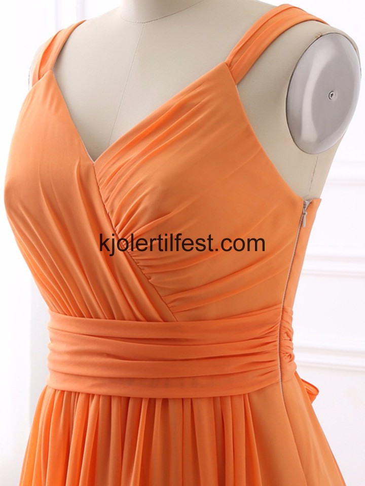 Oransje Stropper Lange Chiffon Selskapskjoler