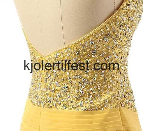 Gul Stoppet Perler Lange Chiffon Selskapskjoler