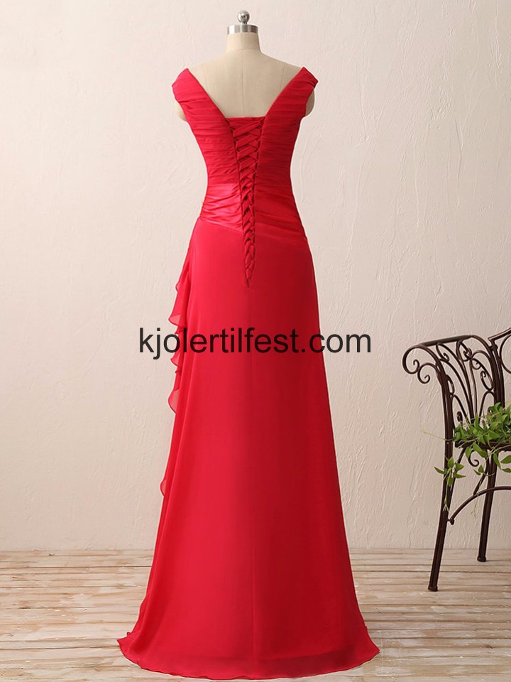 Rd Chiffon Lange Snring Ballkjoler