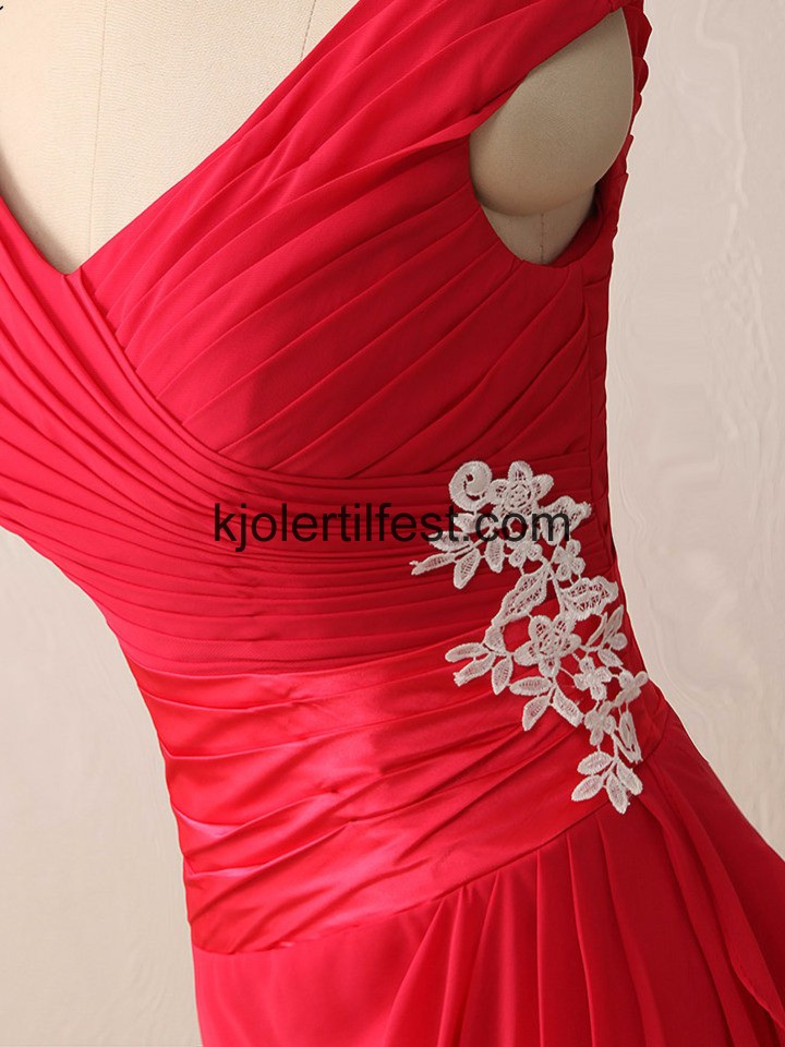 Rd Chiffon Lange Snring Ballkjoler