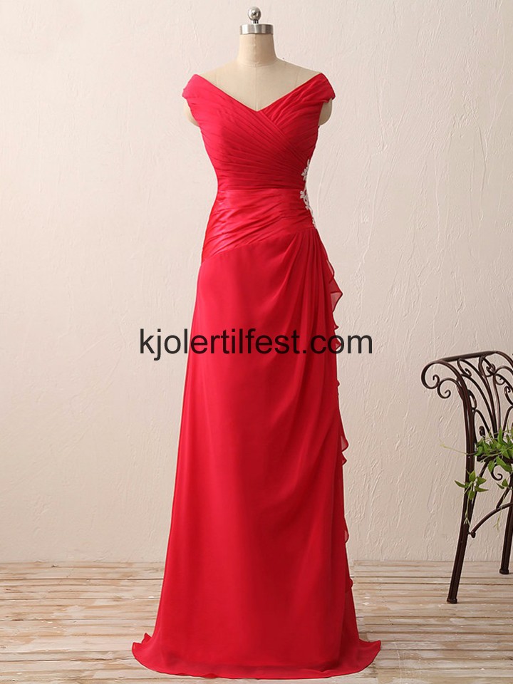 Rd Chiffon Lange Snring Kjoler Til Brudens Mor