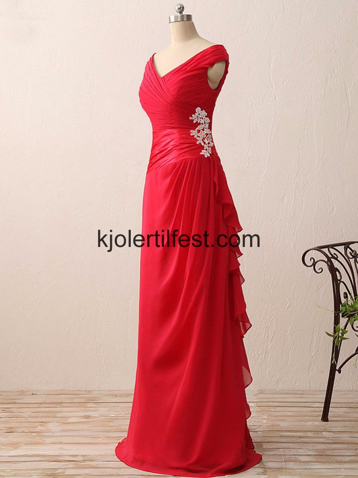 Rd Chiffon Lange Snring Kjoler Til Brudens Mor
