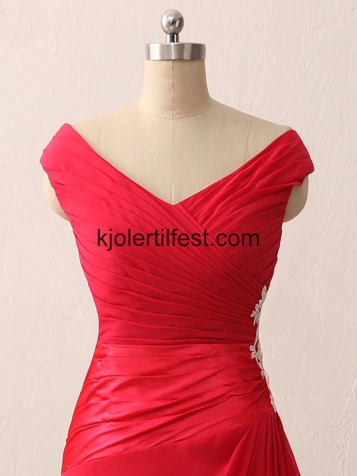 Rd Chiffon Lange Snring Kjoler Til Brudens Mor
