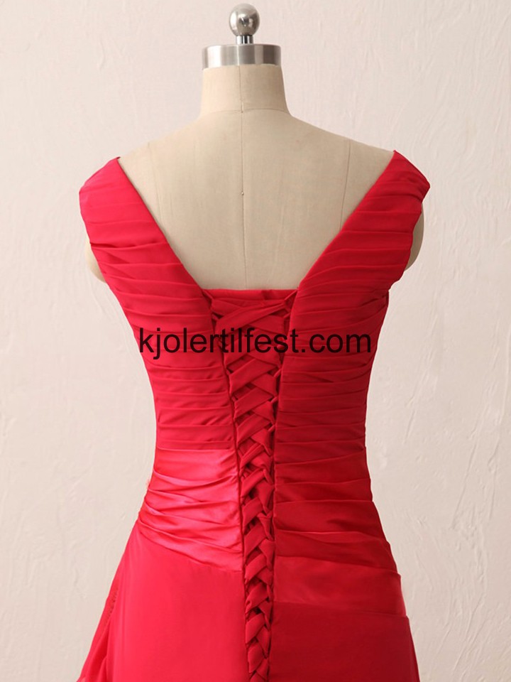 Rd Chiffon Lange Snring Kjoler Til Brudens Mor