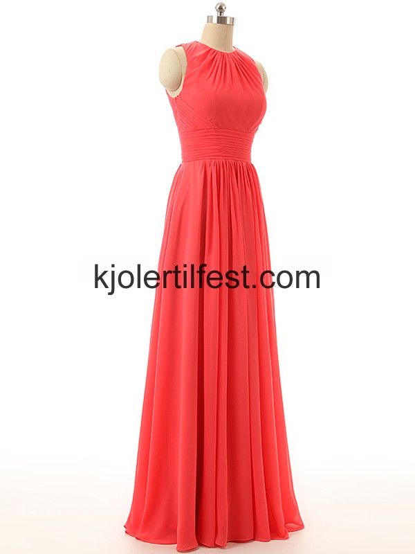 Rd Lange A-Linje Chiffon Selskapskjoler