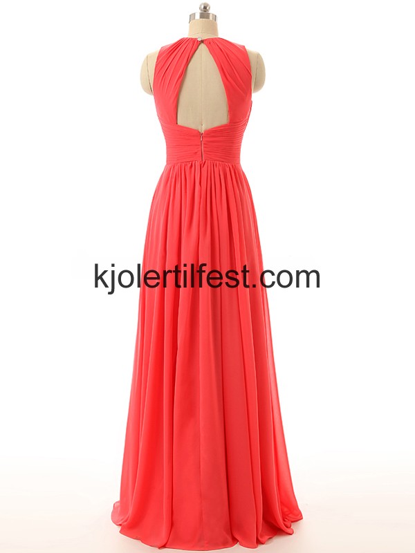 Rd Lange A-Linje Chiffon Selskapskjoler