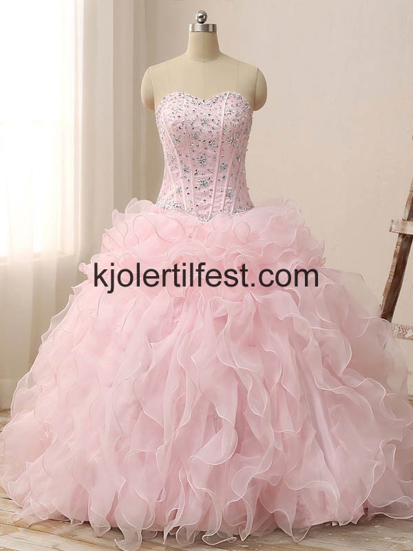 Rosa Kjreste Perler Tyll Quinceanera Kjoler