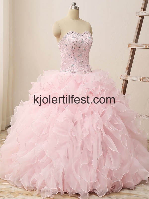 Rosa Kjreste Perler Tyll Quinceanera Kjoler