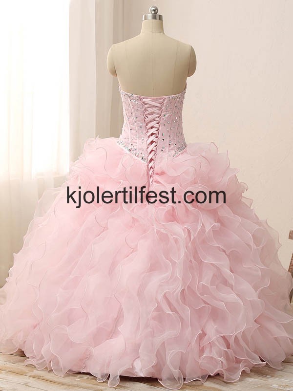 Rosa Kjreste Perler Tyll Quinceanera Kjoler