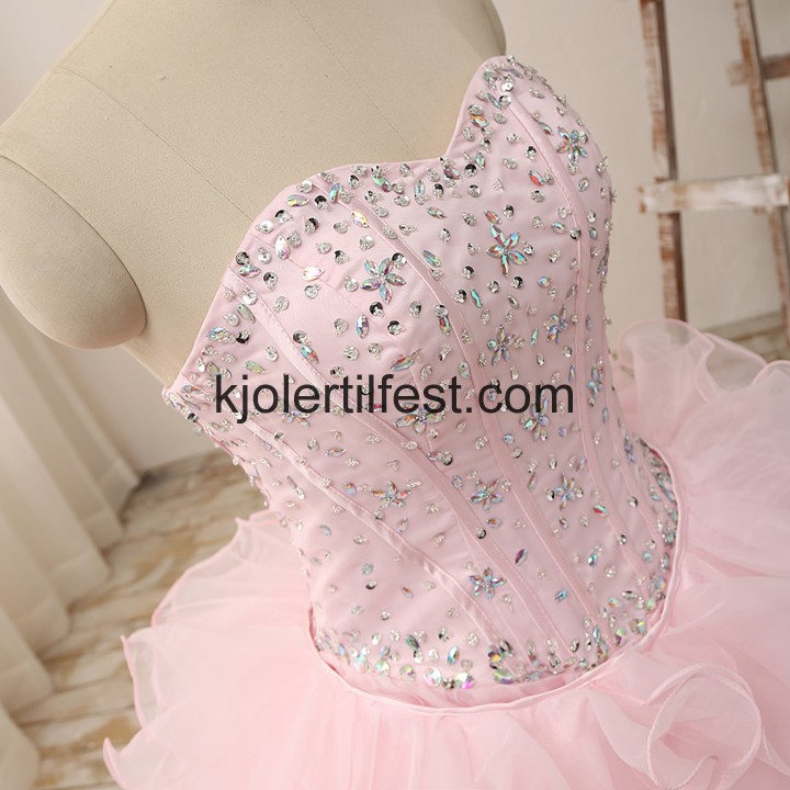 Rosa Kjreste Perler Tyll Quinceanera Kjoler