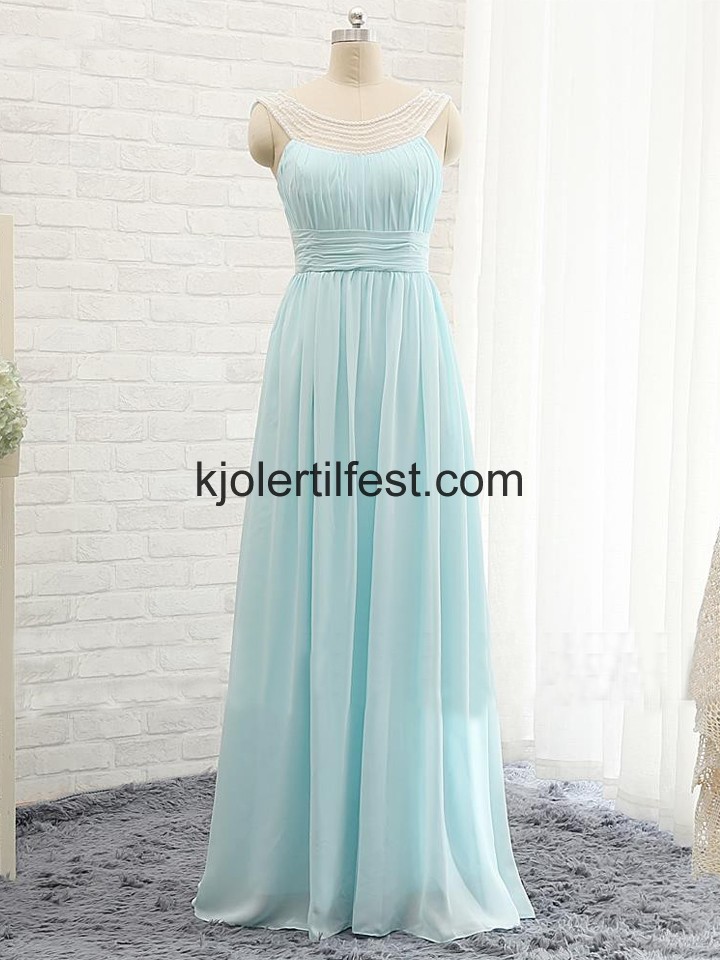 Himmelbl Scoop Lange Chiffon Ballkjoler