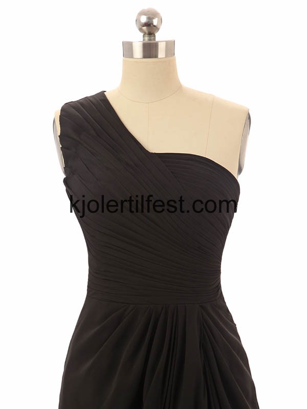 Svart En-Skulder Chiffon Brudepikekjoler