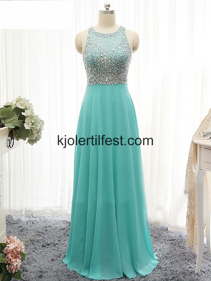Turkis Scoop Lange Chiffon Ballkjoler