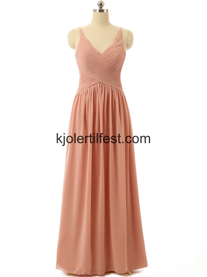 V-hals Gulvlengde Chiffon Brudepikekjoler