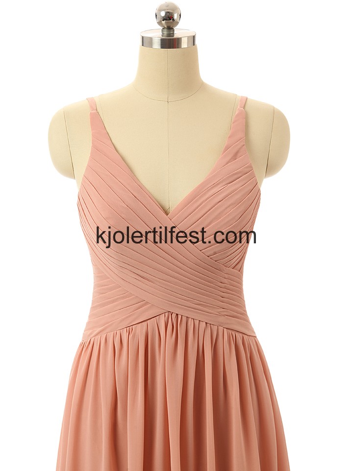 V-hals Gulvlengde Chiffon Brudepikekjoler