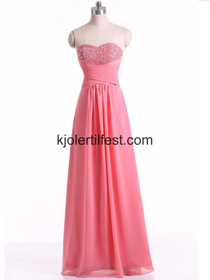 Vannmelon Perler Gulvlengde Chiffon Selskapskjoler