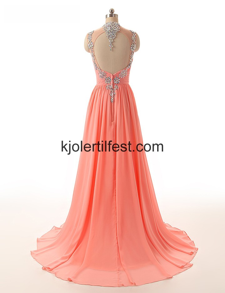 Vannmelon Stoppet Lange Chiffon Ballkjoler