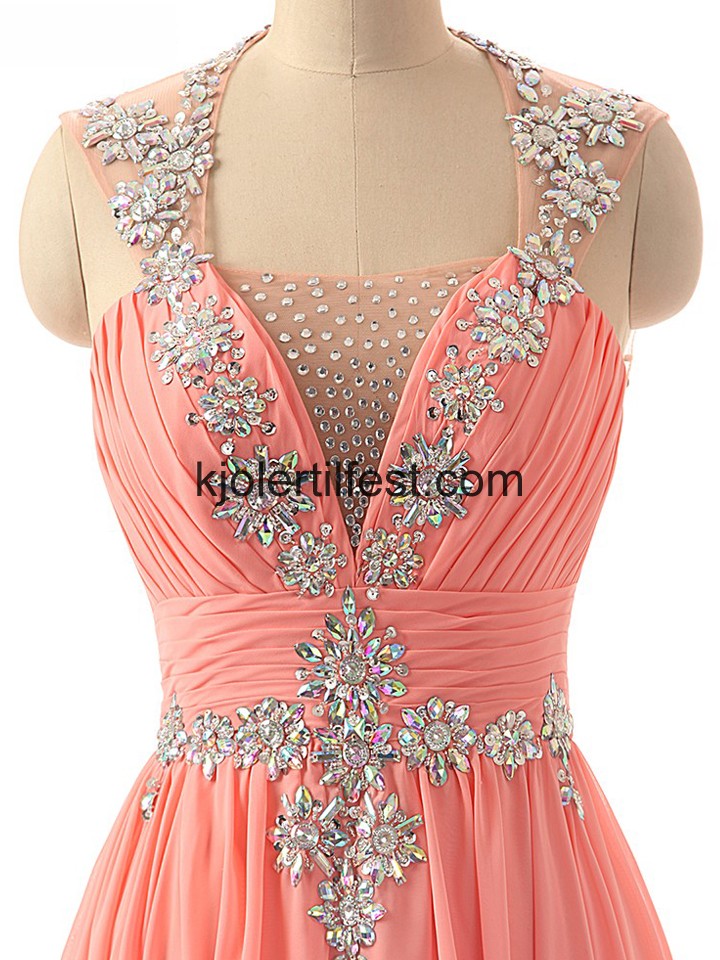 Vannmelon Stoppet Lange Chiffon Ballkjoler