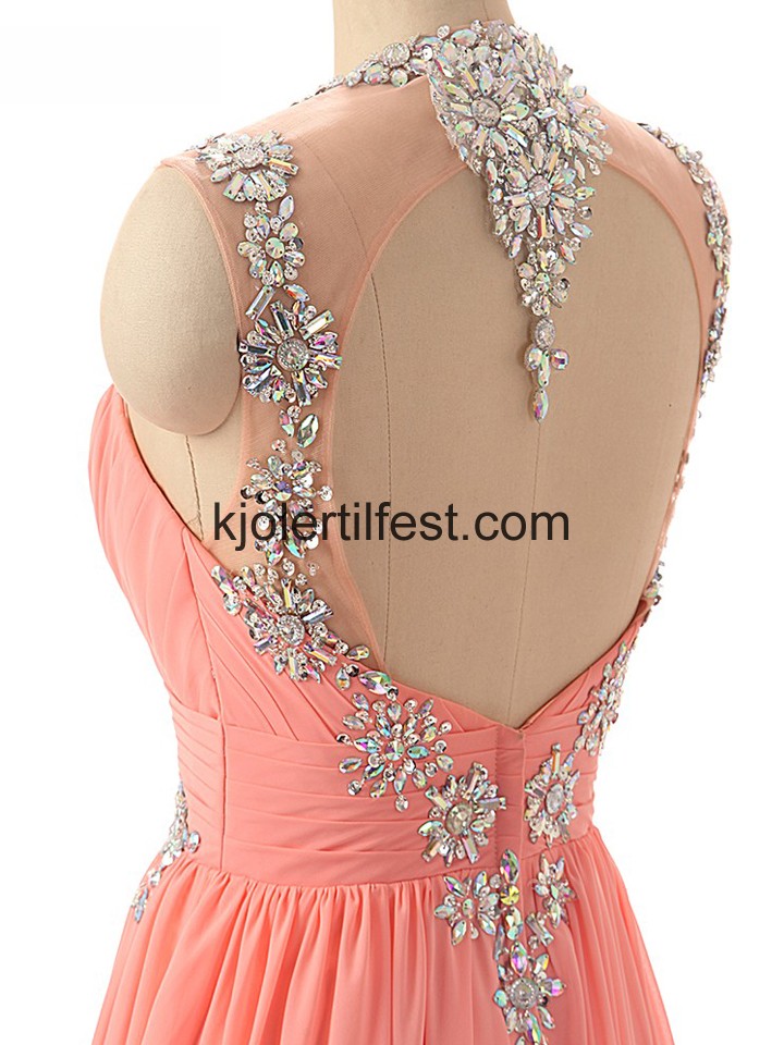 Vannmelon Stoppet Lange Chiffon Ballkjoler