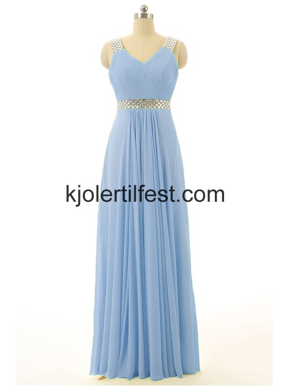 Gul V-hals Lange Chiffon Ballkjoler