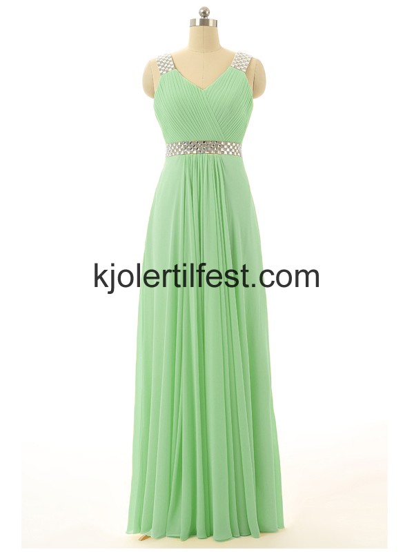 Gul V-hals Lange Chiffon Ballkjoler