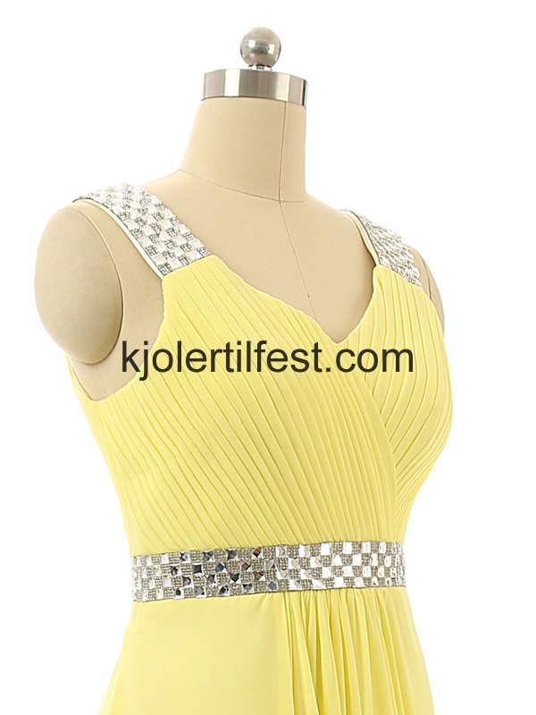 Gul V-hals Lange Chiffon Ballkjoler