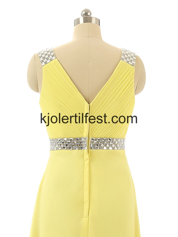 Gul V-hals Lange Chiffon Ballkjoler
