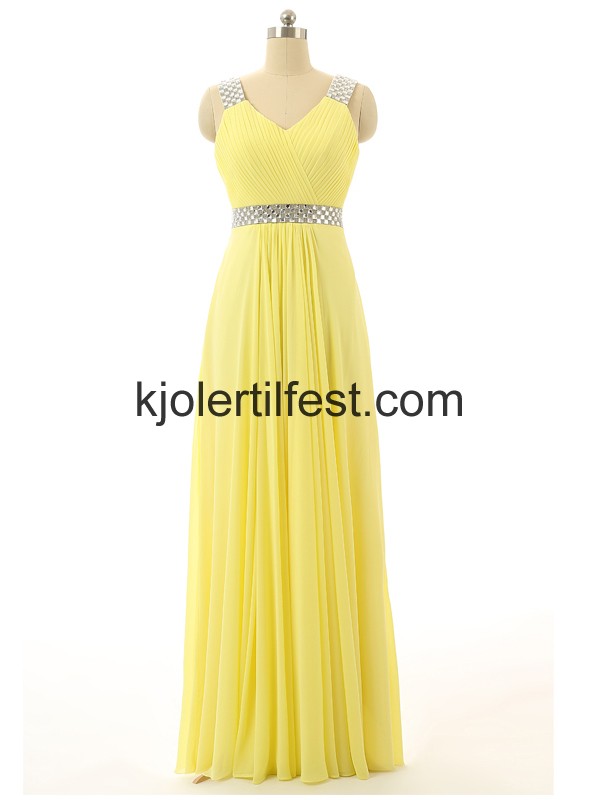 Gul V-hals Lange Chiffon Selskapskjoler