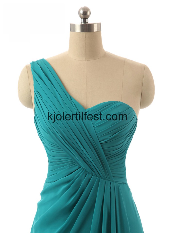 En-Skulder A-Linje Lange Bl Chiffon Selskapskjoler